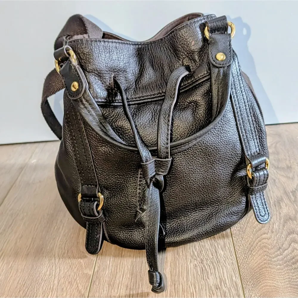 The Sak Kedzie Brown Pebbled Leather Bucket Hobo Bag Gold Hardware